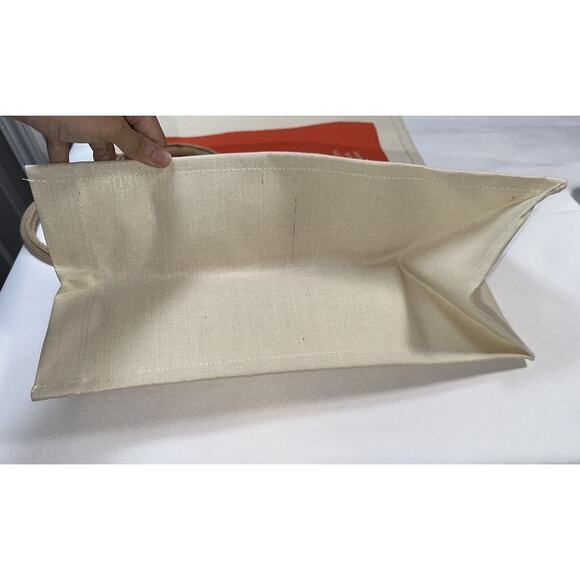 Orla Kiely Jute Burlap Shopping Tote Bag Beige & Orange Jutexpo NWOT - Picture 7 of 10